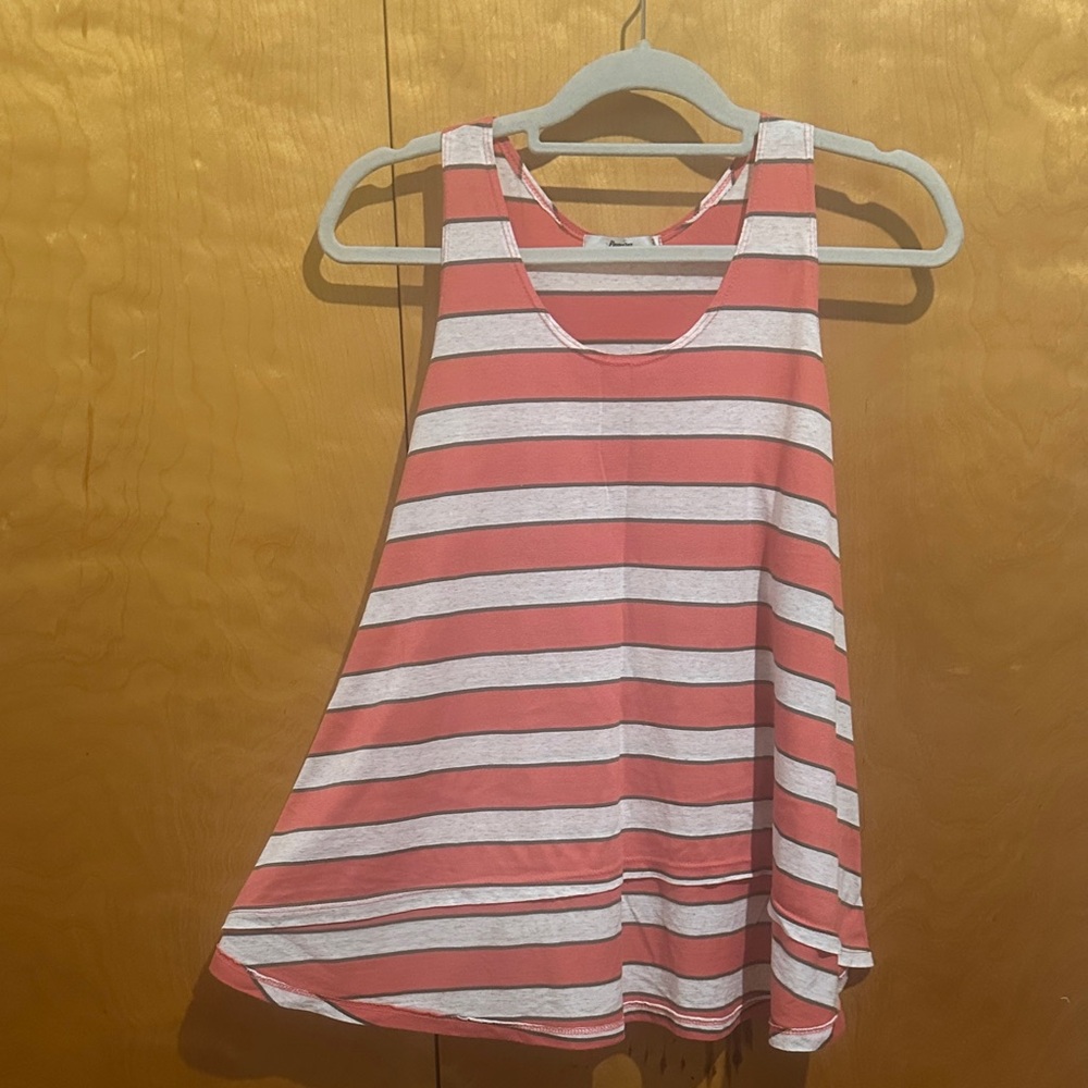 Striped Coral and Grey Tank Top